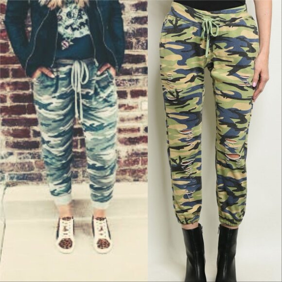 CAMO PRINT JOGGERS WITH POCKETS - Picture 1 of 4